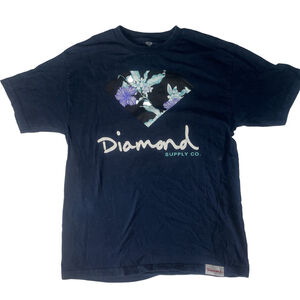 Men's Size L Diamond Supply Co. Y2K Navy Floral Diamond Logo Short Sleeve Tee L